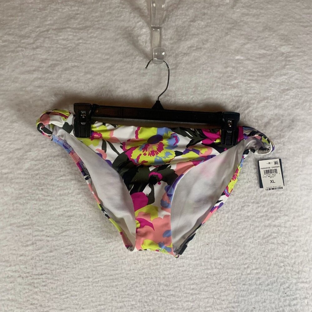 Bar III Bikini Bottom Womens XL Multicolor Floral Paradise Garden Tab-Side S9459
